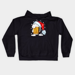 Christmas T-shirt Christmas beer in a Santa hat Kids Hoodie